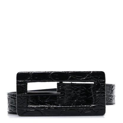 Saint Laurent Snakeskin Calfskin Crocodile Embossed Buckle Belt Black 1 of 6