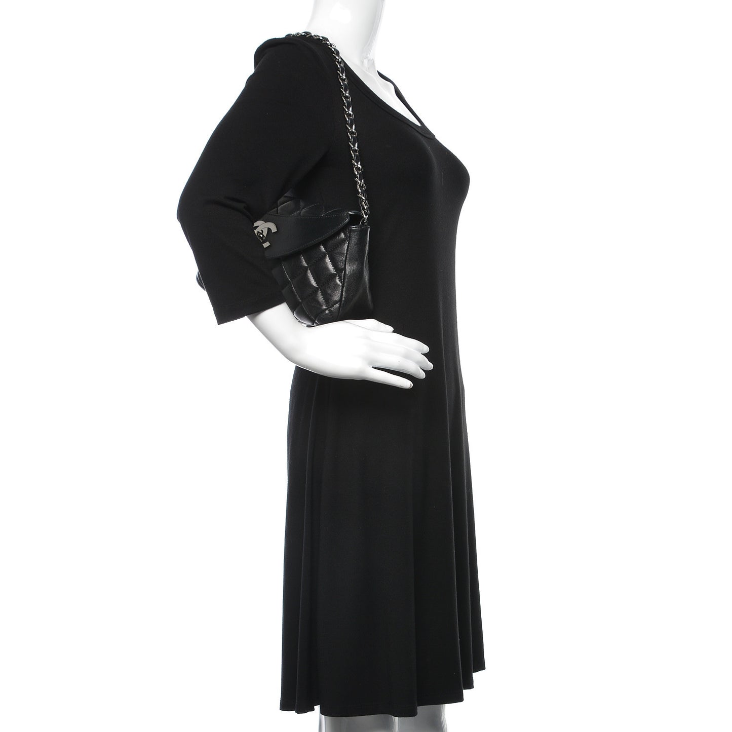 Lambskin Quilted CC Turnlock Flap Shoulder Bag Black
