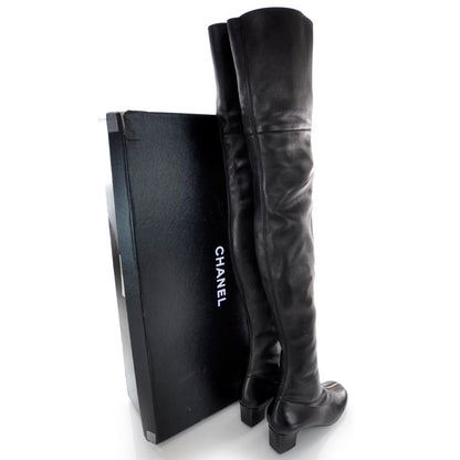 Chanel Leather Over The Knee Boots 35 Black 3 of 7