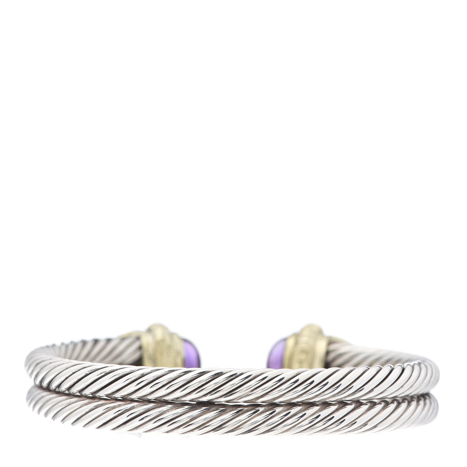 David Yurman Sterling Silver 14K Yellow Gold Amethyst Green Tourmaline Double Cable Renaissance Bracelet 3 of 4