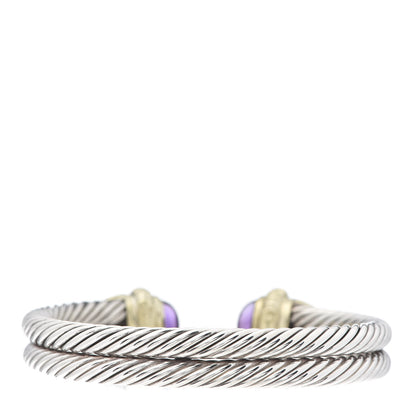 David Yurman Sterling Silver 14K Yellow Gold Amethyst Green Tourmaline Double Cable Renaissance Bracelet 3 of 4