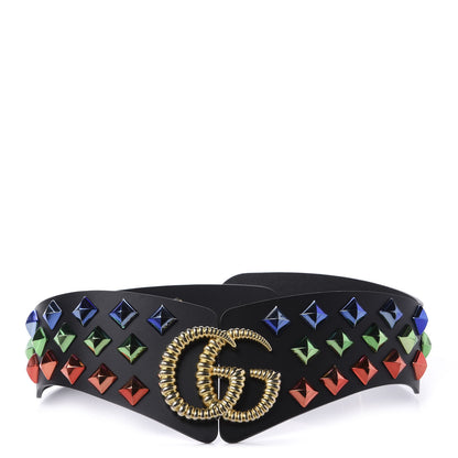 Gucci Calfskin Studded Torchon GG Marmont Selleria Belt 80 32 Black Multicolor 1 of 3