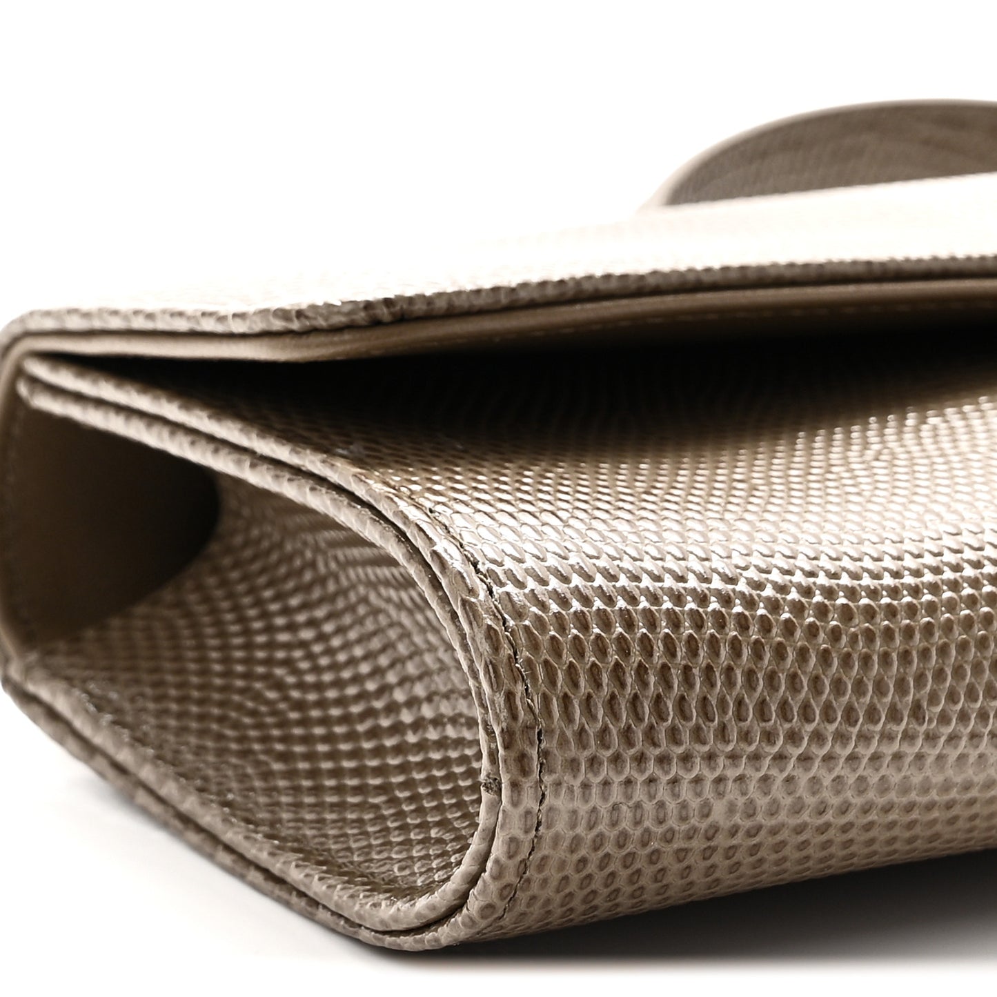 Calfskin Lizard Embossed Top Handle Long Clutch With Chain Dark Khaki
