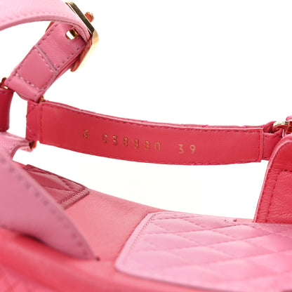 Chanel Lambskin Logo Platform Sandals 39 Pink Red 9 of 9