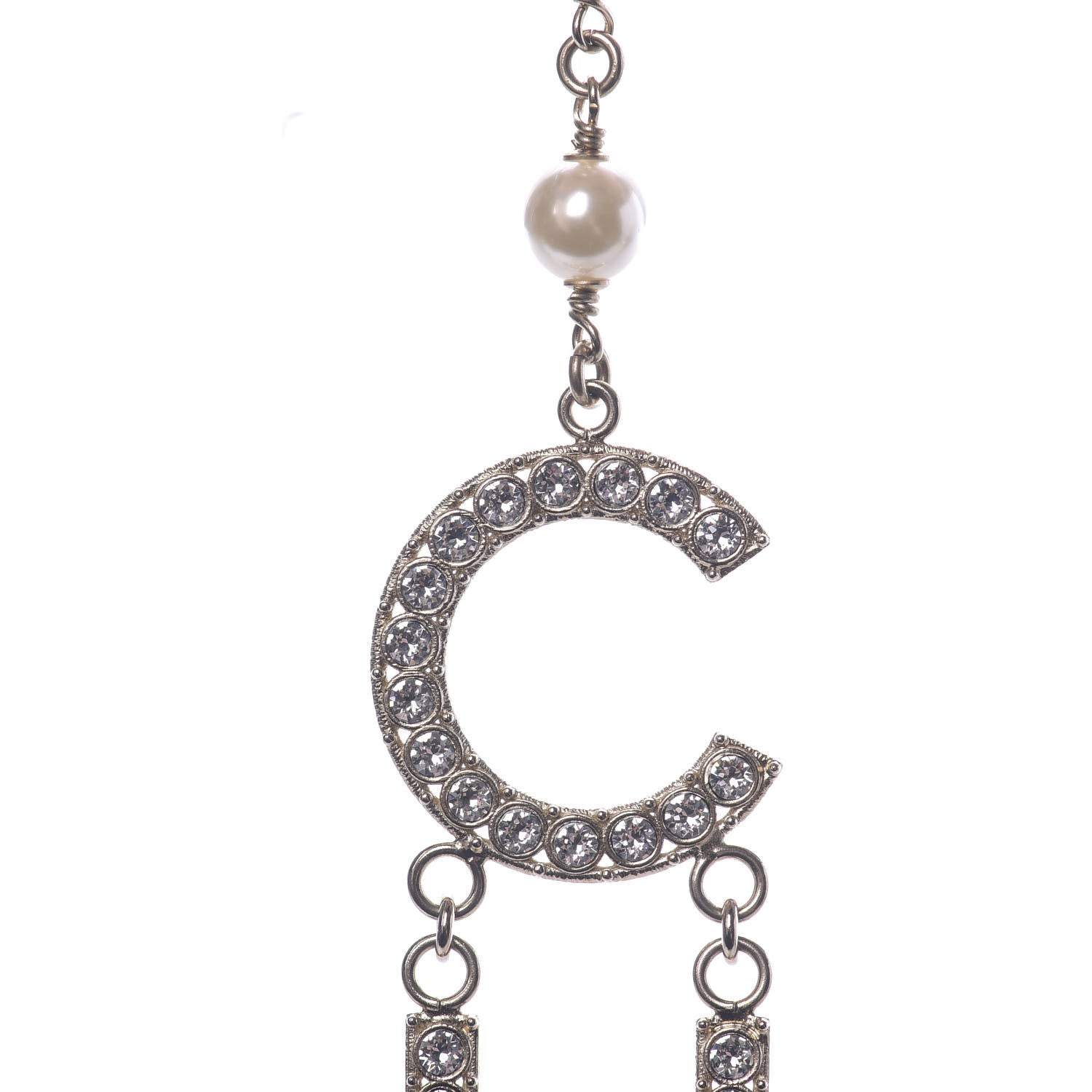 Chanel Pearl Crystal Cha-Nel Logo Necklace Gold 5 of 6
