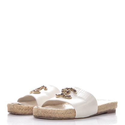 Chanel Calfskin Gripoix CC Espadrille Sandals 37.5 White 3 of 11