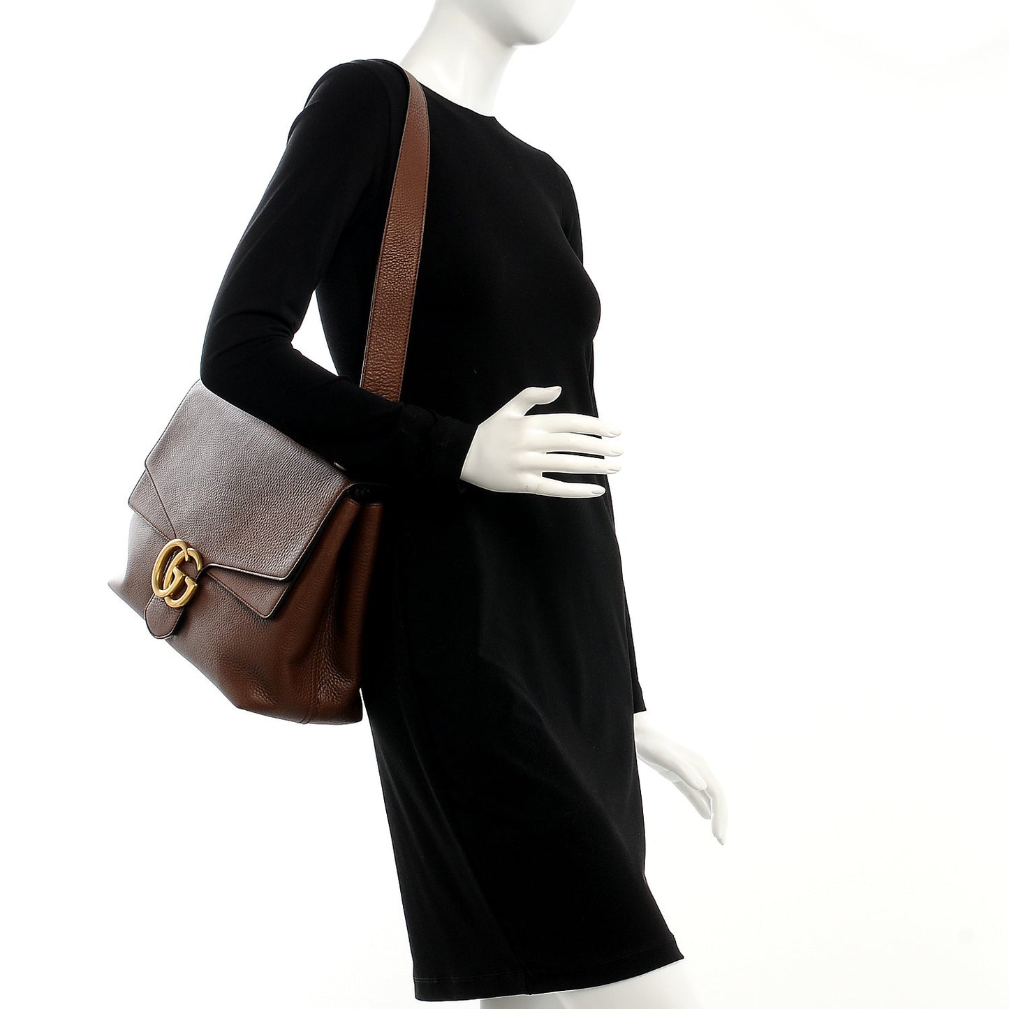Calfskin Large GG Marmont Shoulder Bag Brown