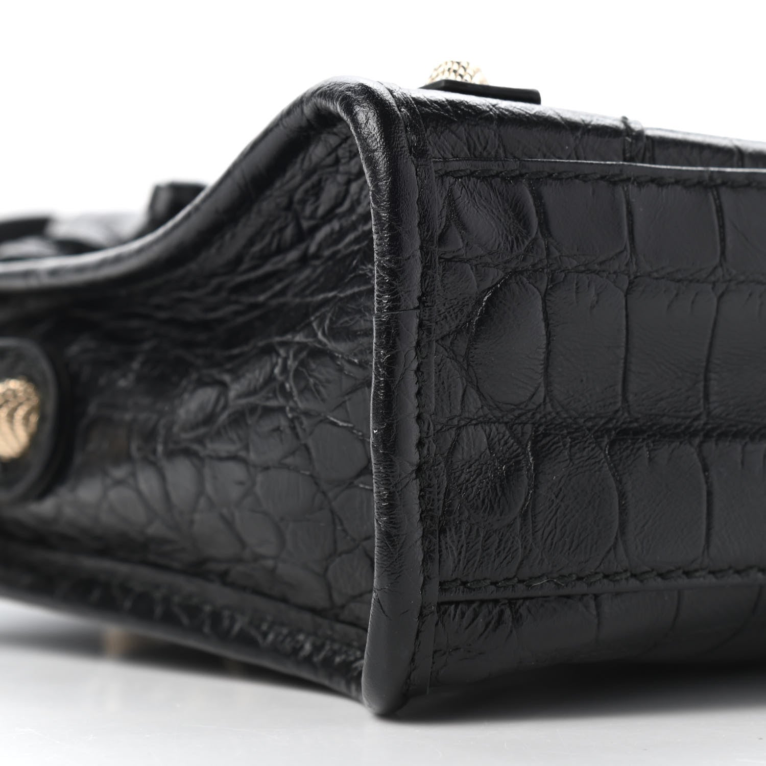 Balenciaga Calfskin Crocodile Embossed Giant 12 Gold Hardware Mini City Black 7 of 8