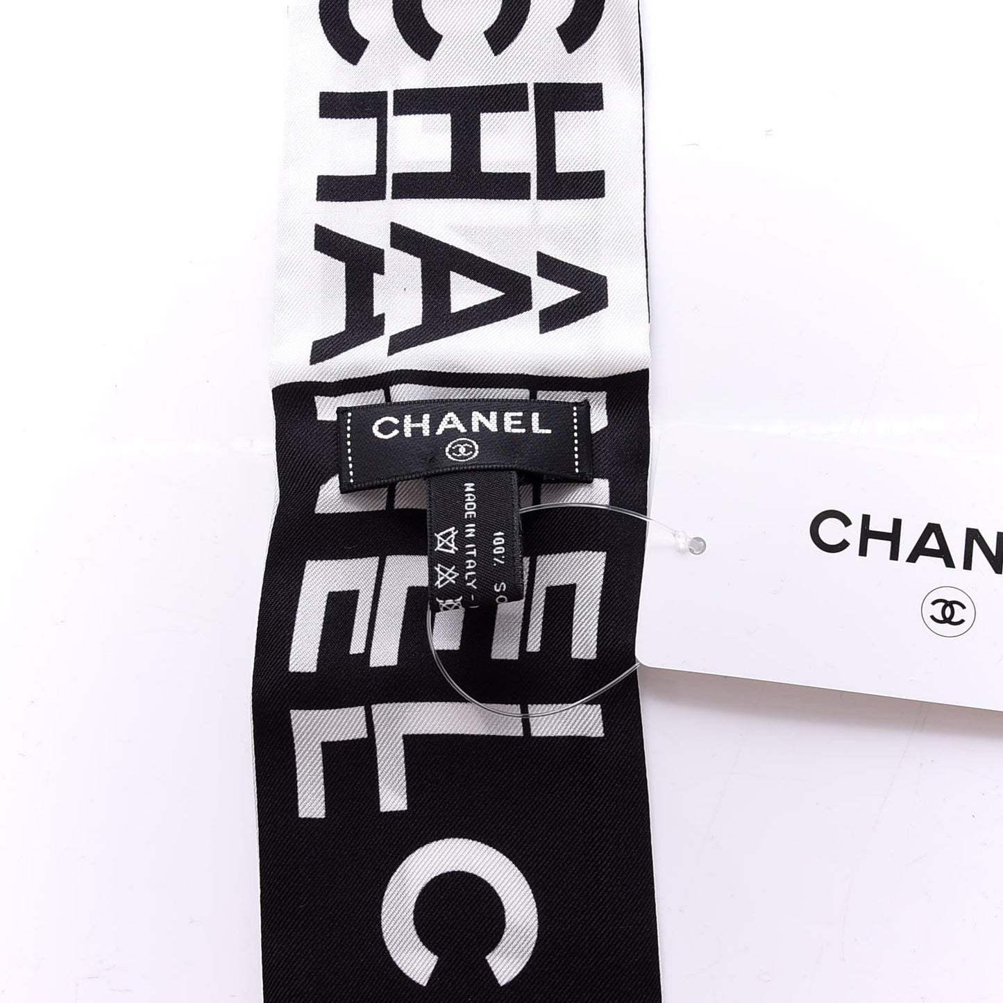 Silk Logo Slim Bandeau Scarf Black White