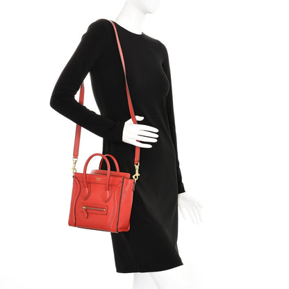 Celine Drummed Calfskin Nano Luggage Coquelicot 2 of 7