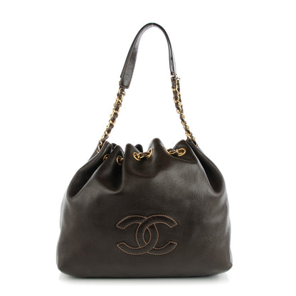 Chanel Calfskin CC Drawstring Bucket Bag Dark Brown 1 of 7