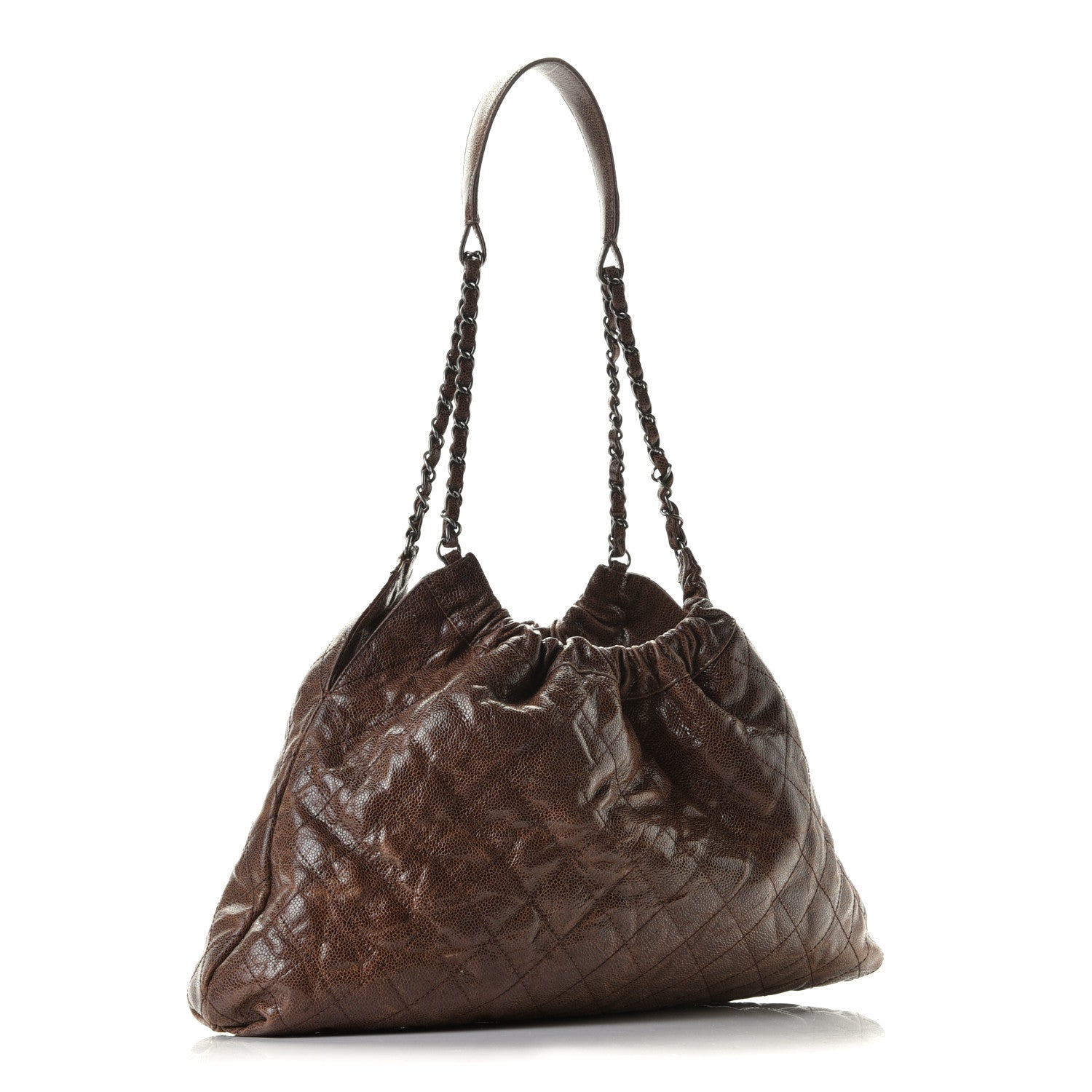 Chanel Distressed Glazed Caviar Quilted Medium Elastic Tote Brown 2 of 8