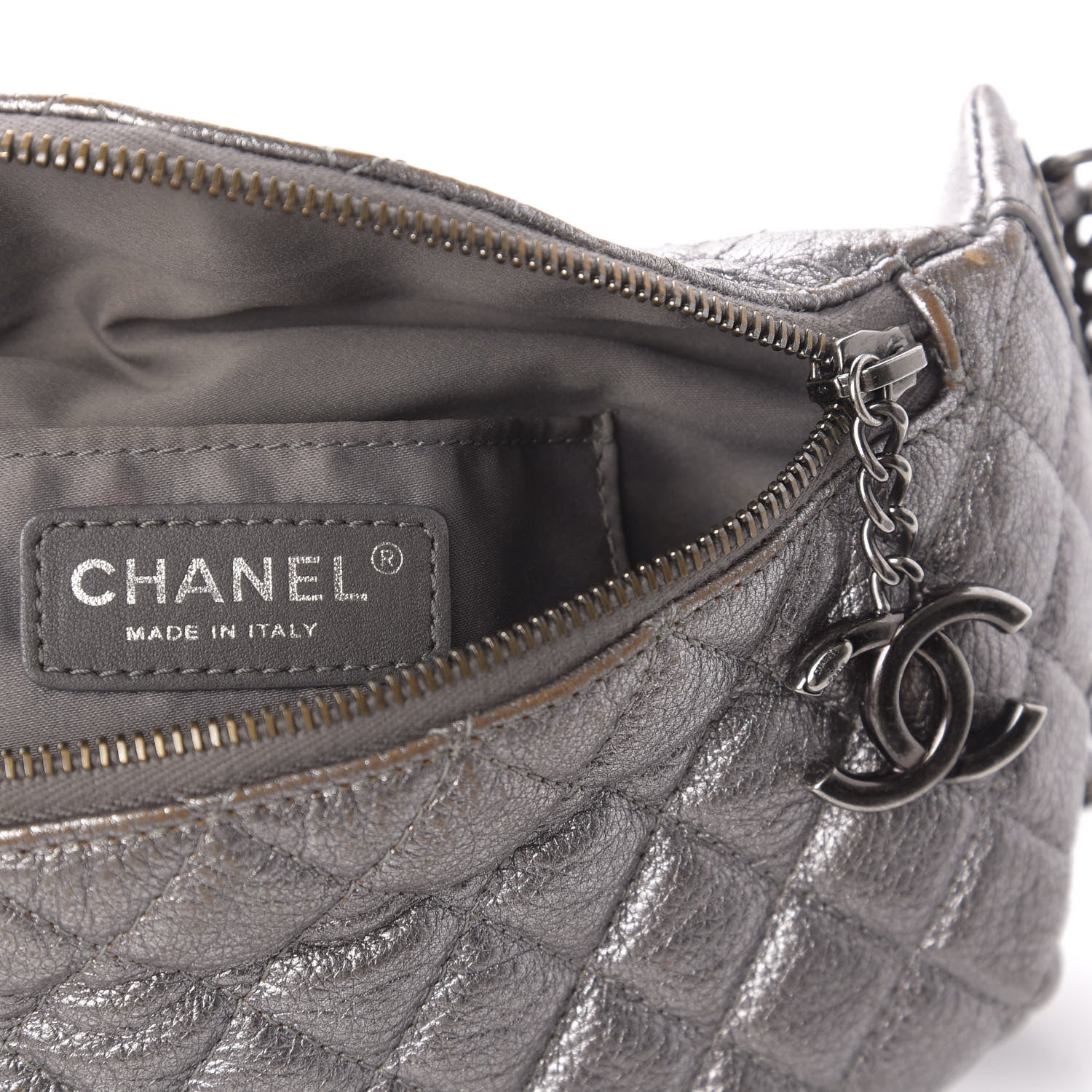 Chanel Metallic Goatskin Quilted Banane Waist Bag Fanny Pack Silver 11 of 13