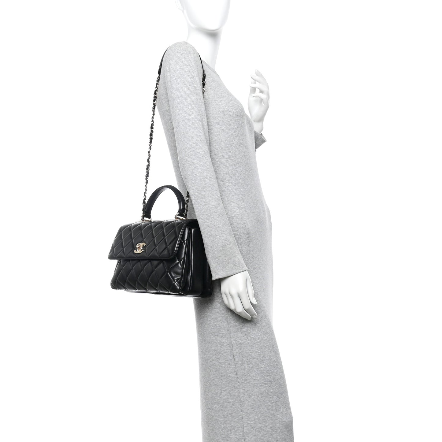 Lambskin Quilted Medium Trendy CC Flap Dual Handle Bag Black