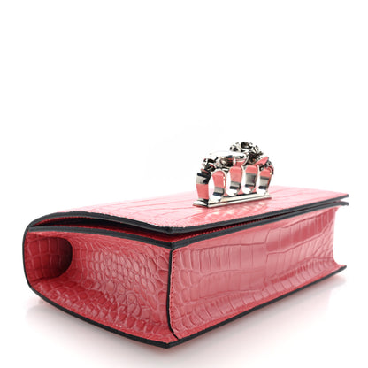 Alexander McQueen Shiny Crocodile Embossed Jeweled Satchel Pink 4 of 9