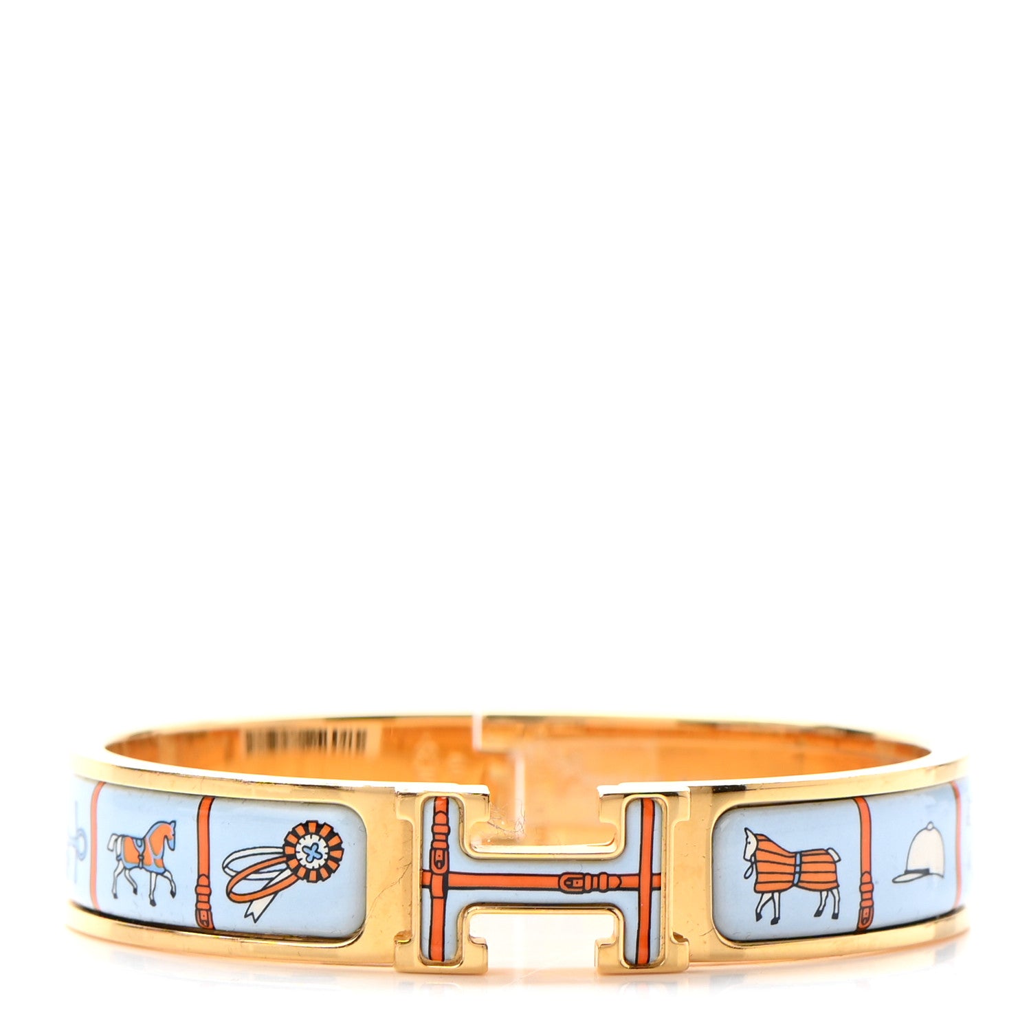 Hermes Enamel Printed Narrow Couvertures et Tenues de Jour Clic Clac H Bracelet PM Orange Blue 1 of 5