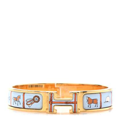 Hermes Enamel Printed Narrow Couvertures et Tenues de Jour Clic Clac H Bracelet PM Orange Blue 1 of 5
