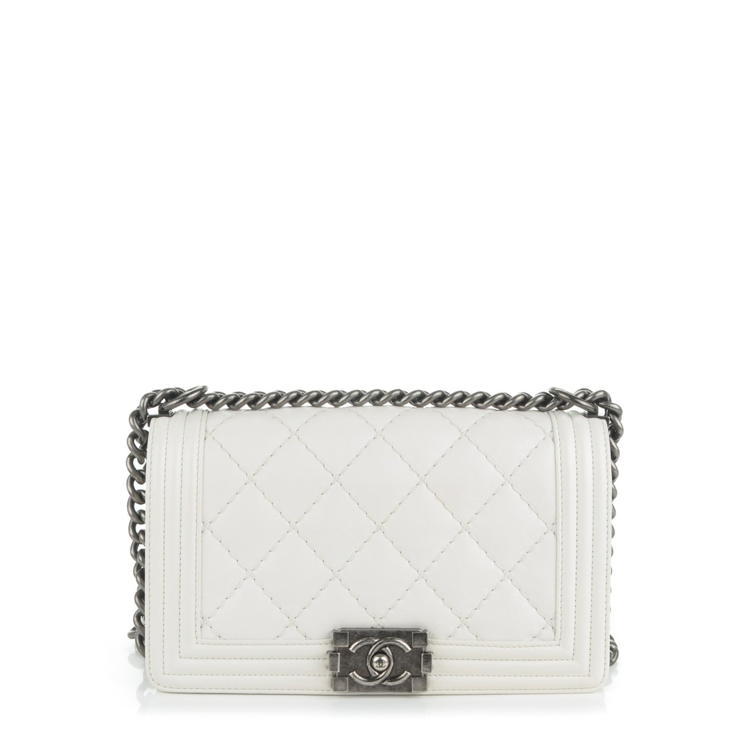 Calfskin Quilted Medium Boy Flap White