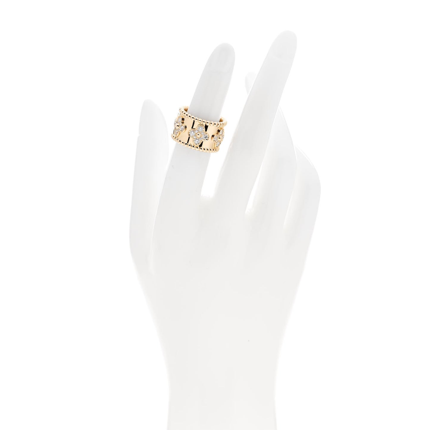 18K Yellow Gold Diamond Perlee Clovers Ring 49 5