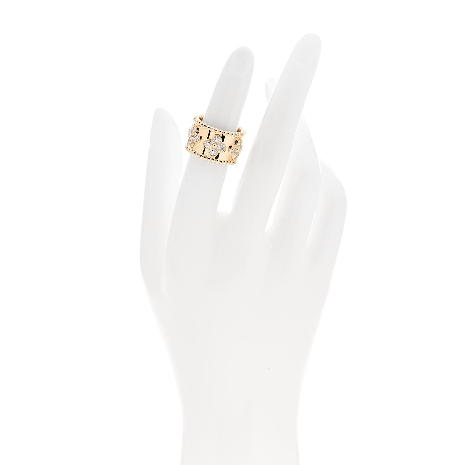 Van Cleef & Arpels 18K Yellow Gold Diamond Perlee Clovers Ring 49 5 2 of 5