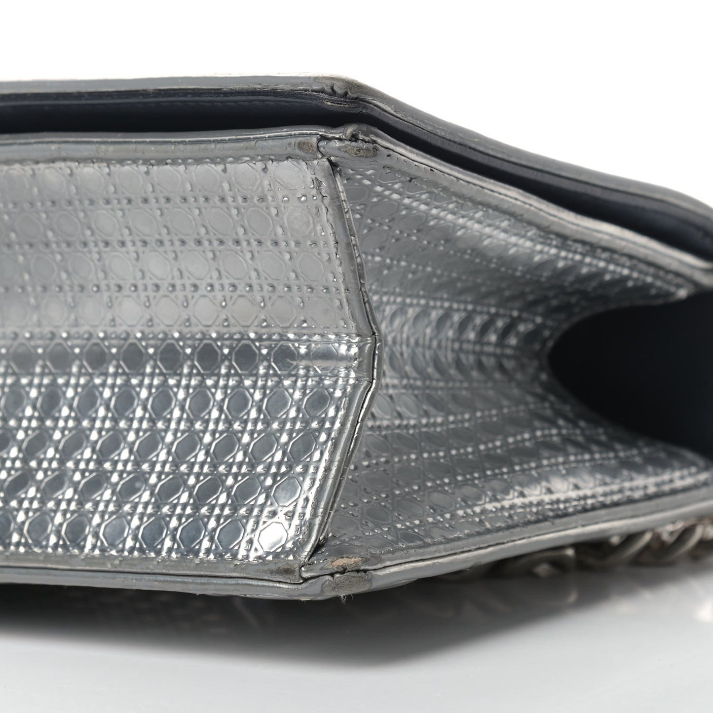 Metallic Patent Micro-Cannage Medium Diorama Flap Bag Silver