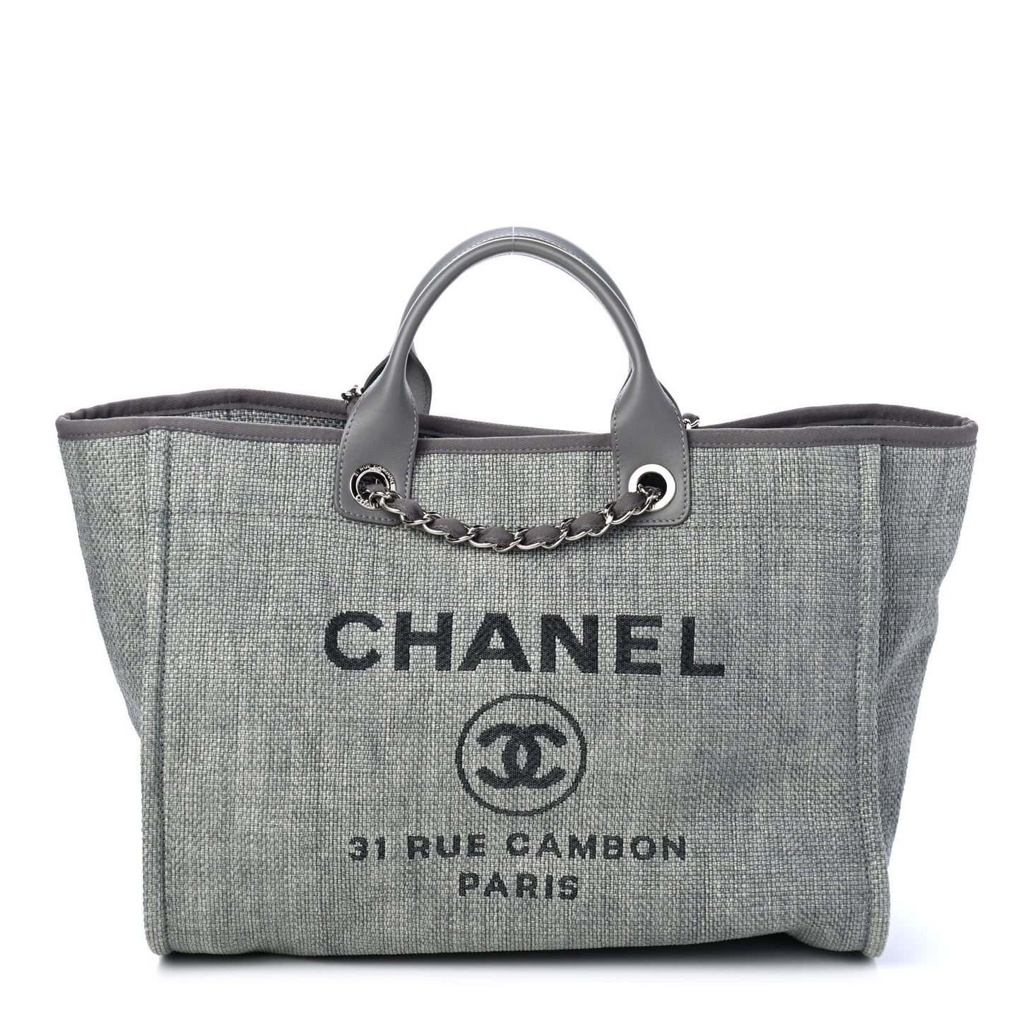 Woven Straw Raffia Large Deauville Tote Grey