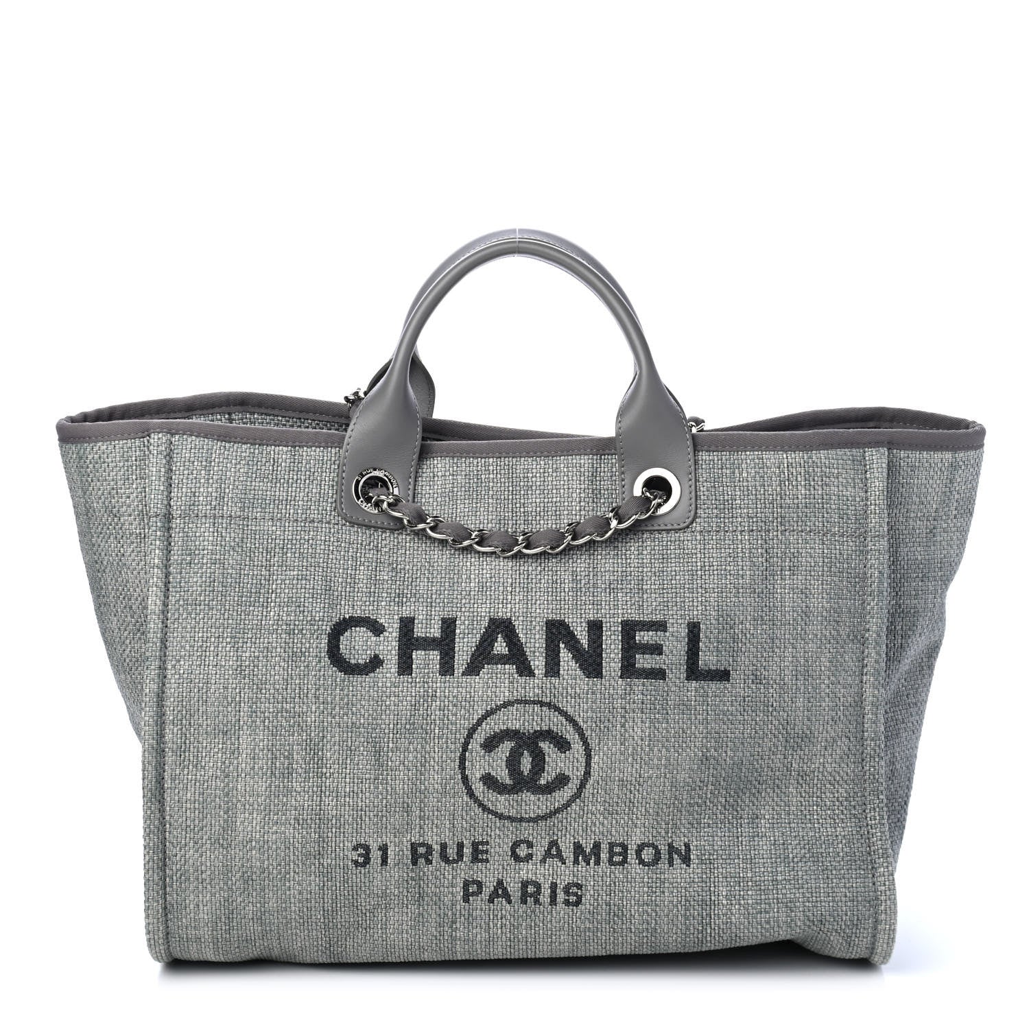 Chanel Woven Straw Raffia Large Deauville Tote Grey 1 of 4