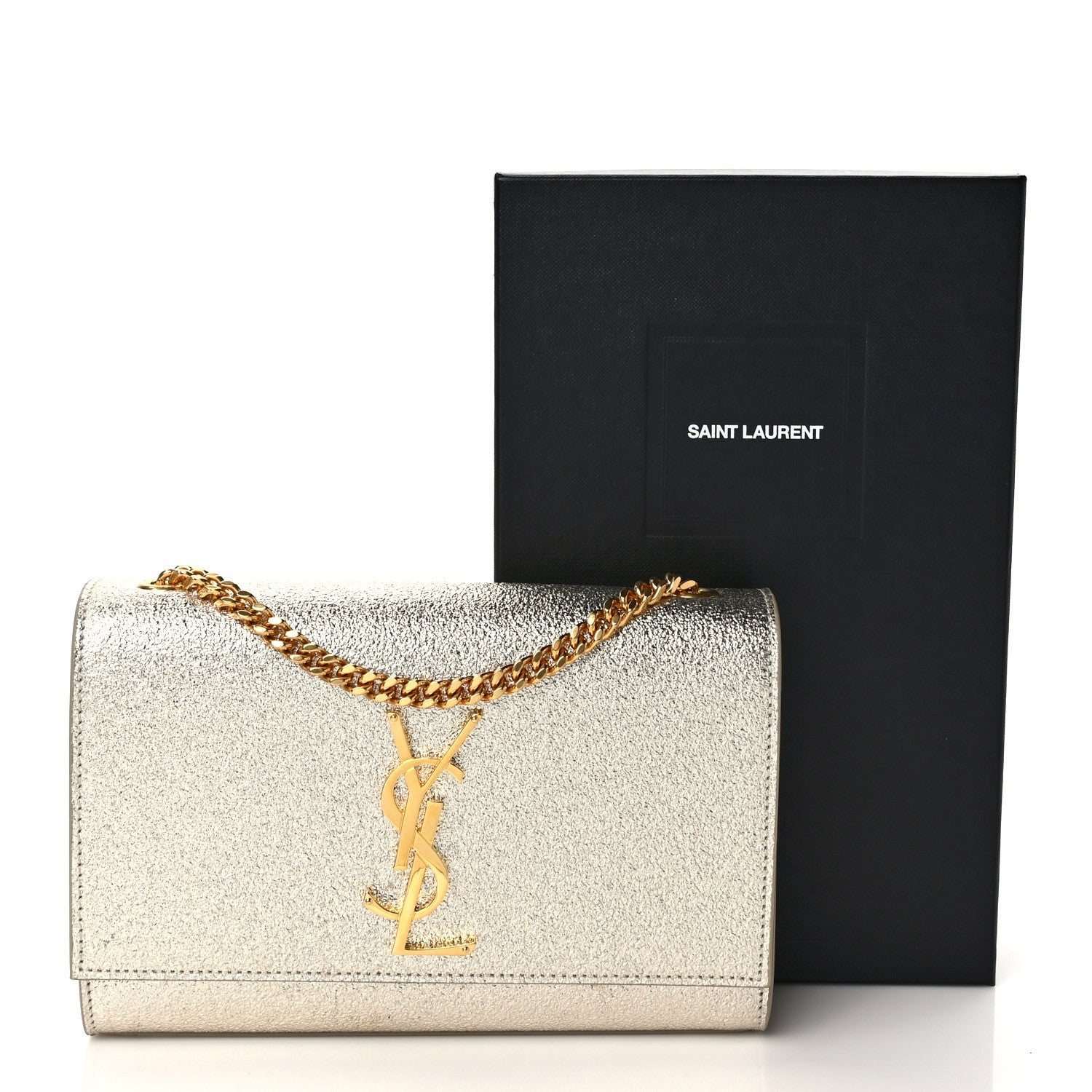 Saint Laurent Metallic Calfskin Small Classic Monogram Kate Satchel Gold 9 of 9