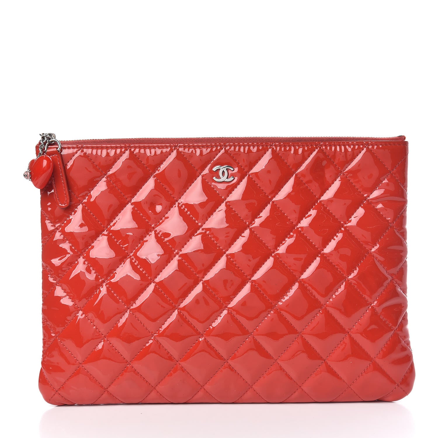 Chanel Patent Calfskin Quilted Valentine Hearts Medium Cosmetic Case Red 1 of 8