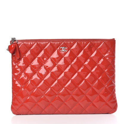 Chanel Patent Calfskin Quilted Valentine Hearts Medium Cosmetic Case Red 1 of 8