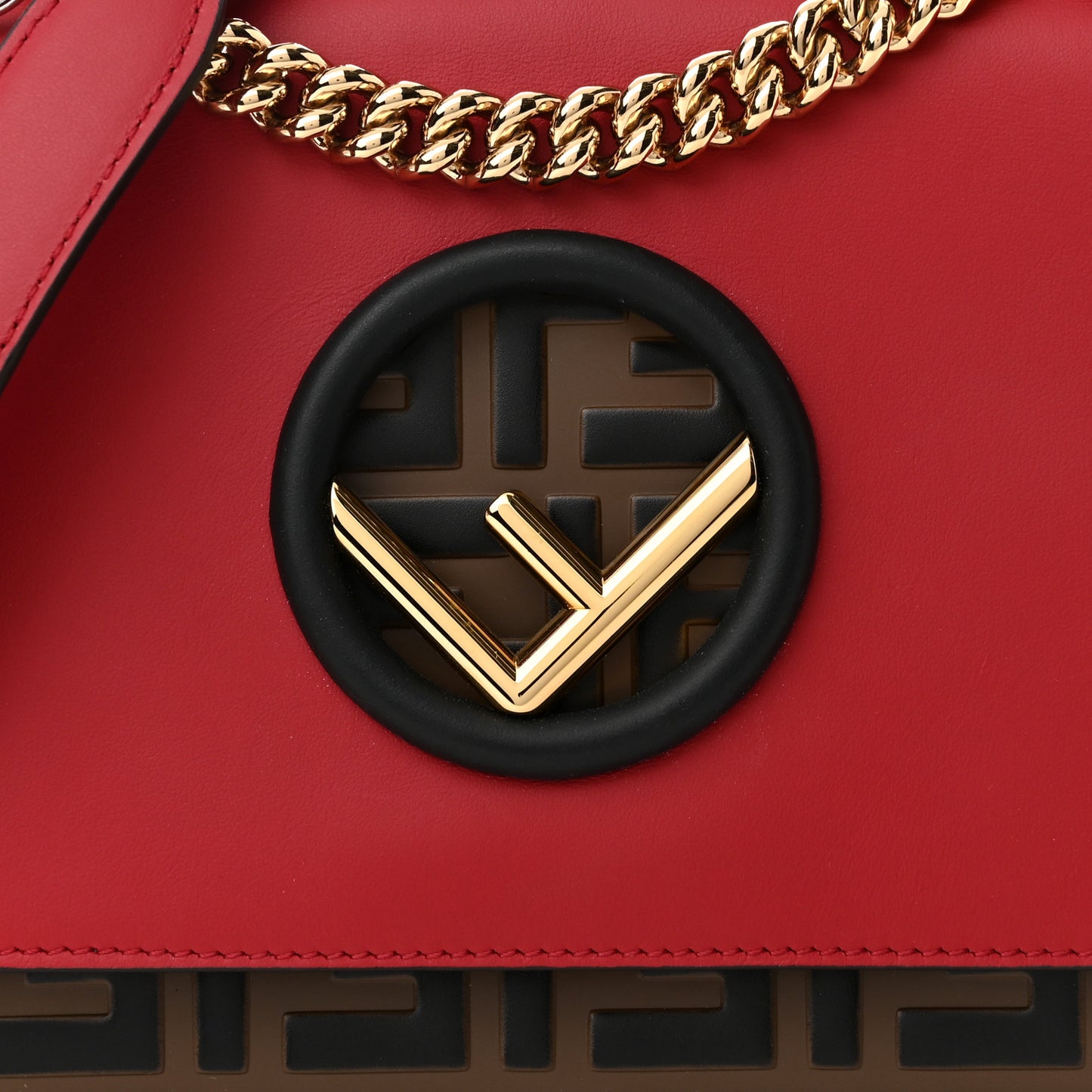 Vitello Century F is Fendi Bi-Color FF 1974 Embossed Small Kan I Shoulder Bag Fragola Maya Black