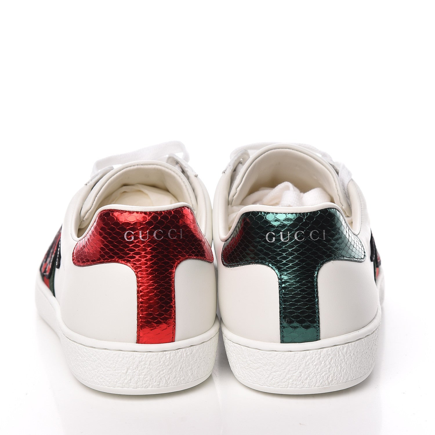 Gucci Calfskin Ayers Kingsnake Embroidered Mens Ace Sneakers 8 Green Red 5 of 10