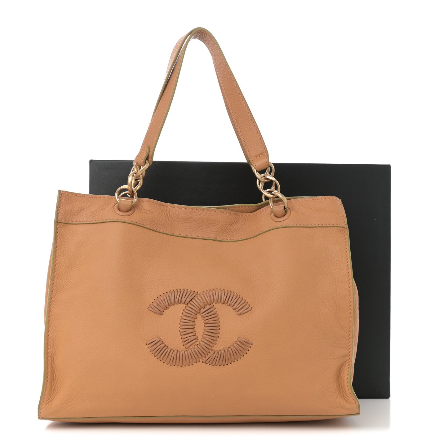 Calfskin Whipstitch CC Tote Beige