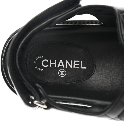 Chanel Lambskin Velcro Dad Sandals 38 Black 7 of 9
