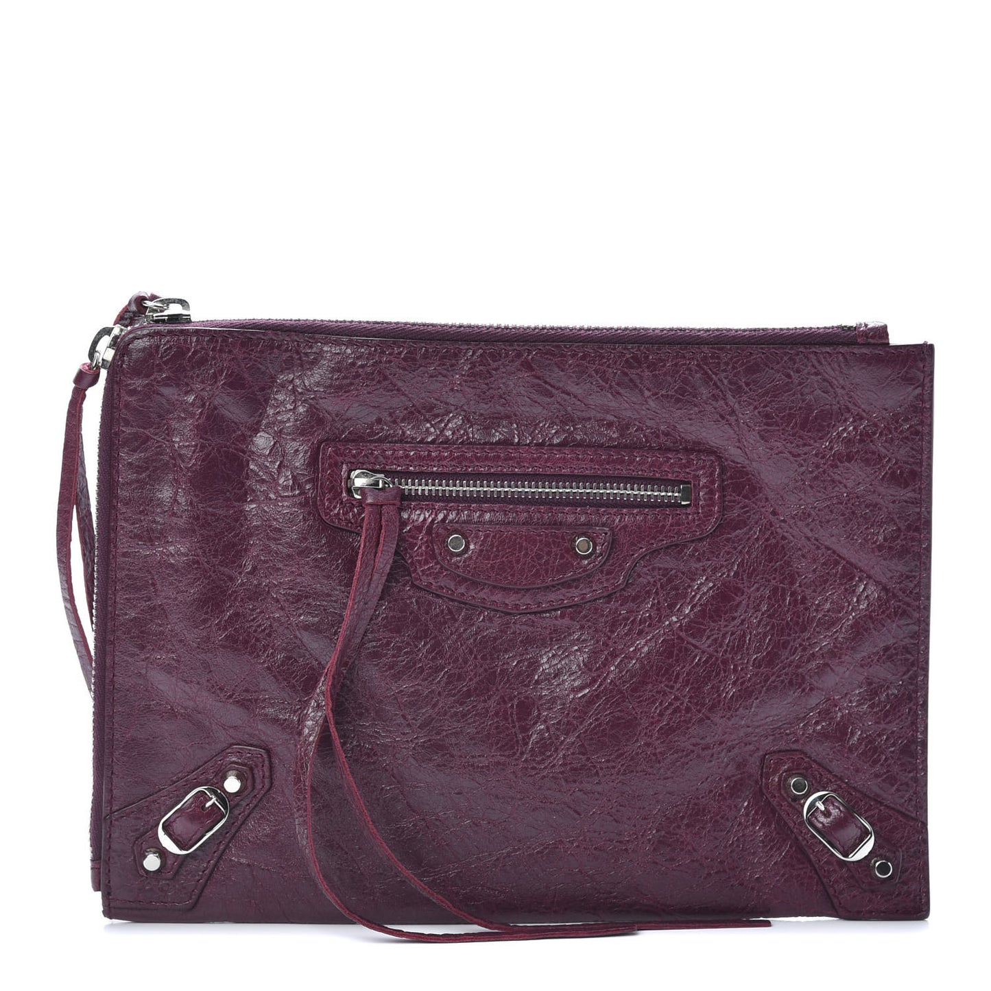 Agneau Arena Classic Silver Hardware Small Pouch Violet Prune