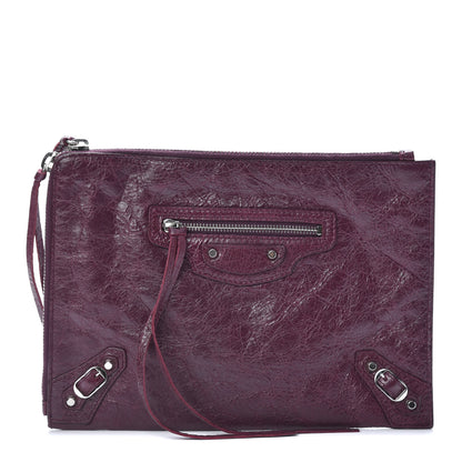Balenciaga Agneau Arena Classic Silver Hardware Small Pouch Violet Prune 1 of 7