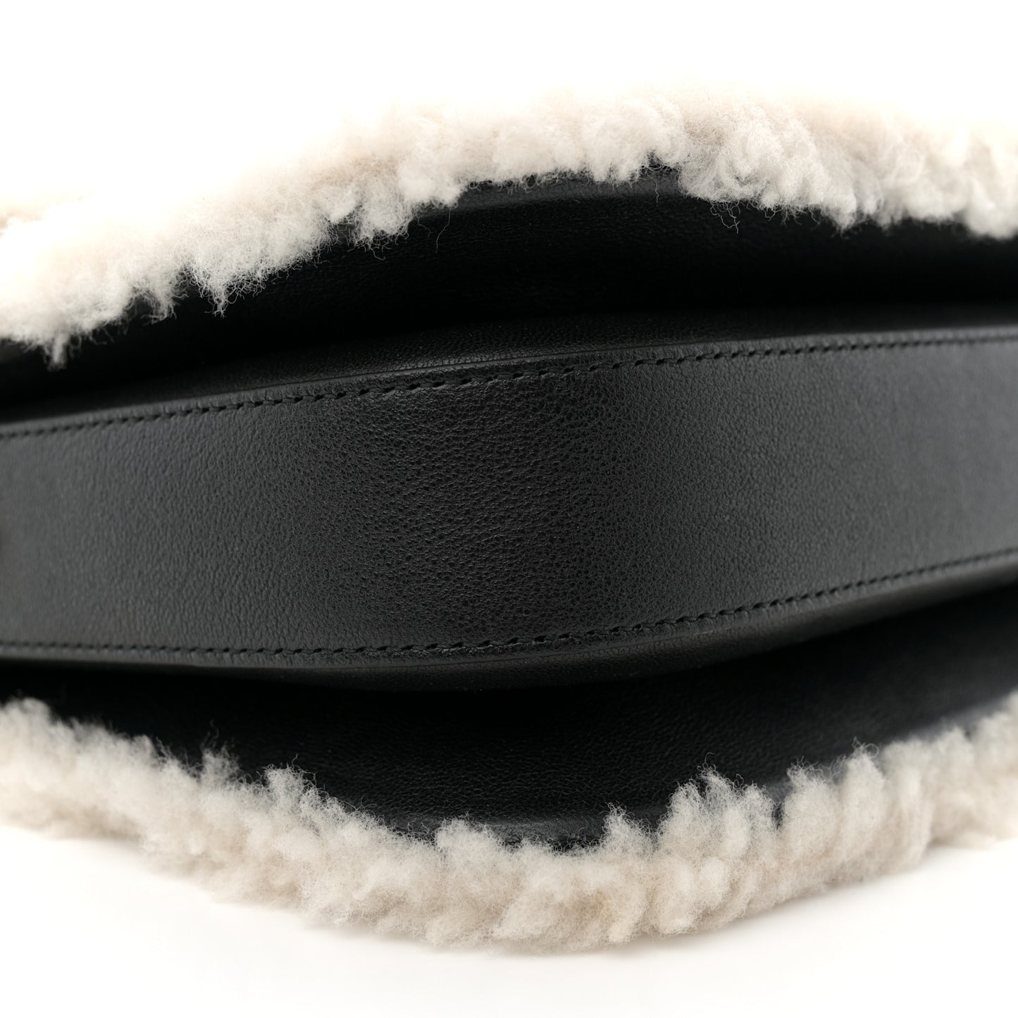 Sakai Be Green Calfskin Shearling Horsebit 1955 Shoulder Bag Black