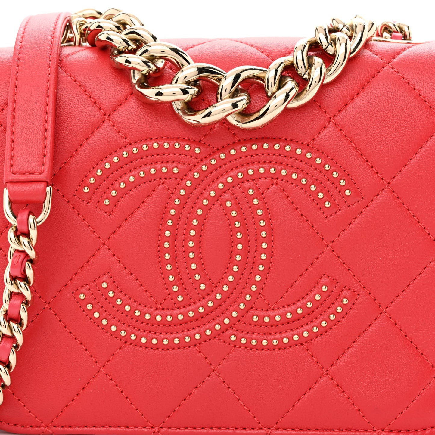 Lambskin Quilted Studded Beauty Begins Bag Fuchsia