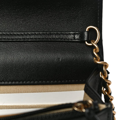 Chanel Lambskin Quilted CC Pearl Crush Wallet on Chain WOC Black 13 of 16
