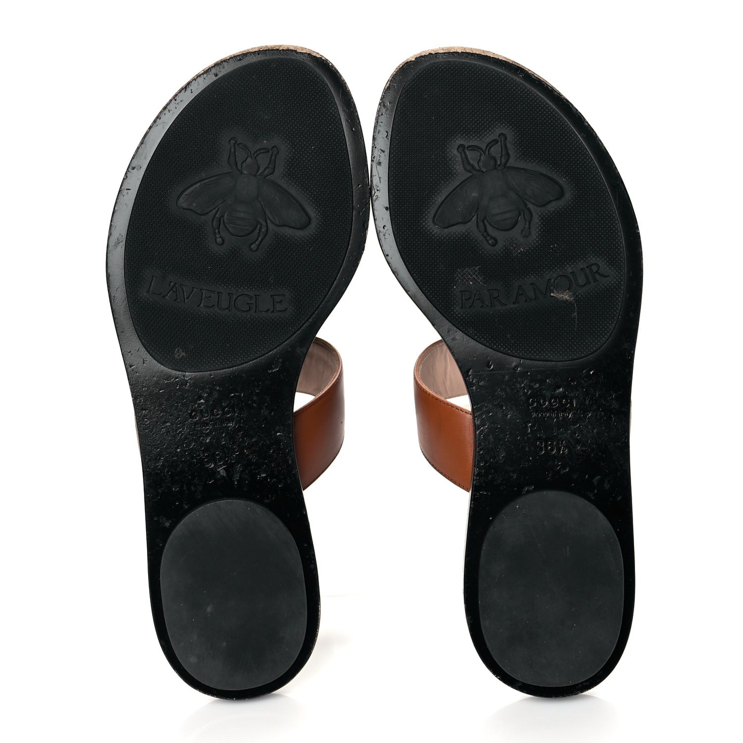 Calfskin GG Marmont Thong Sandals 37.5 Cognac