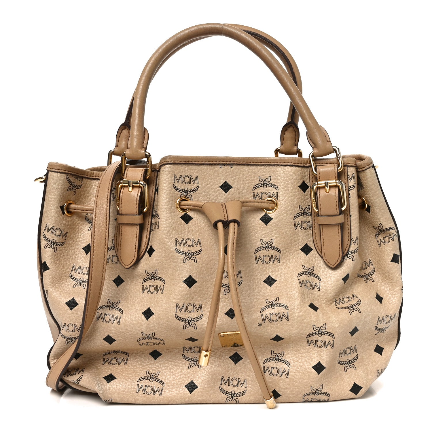 MCM Visetos Medium Drawstring Shopper Beige 1 of 10
