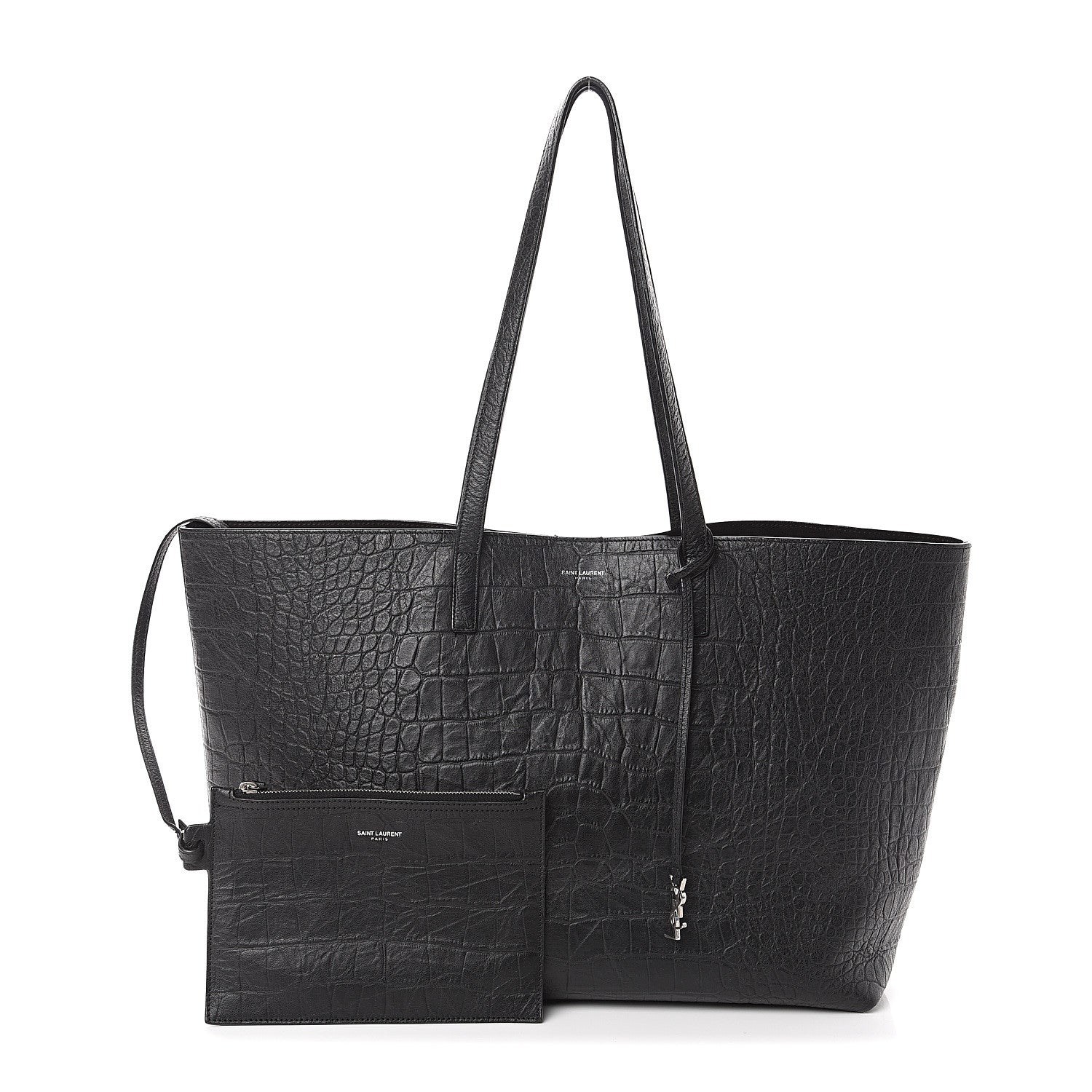 Saint Laurent Calfskin Crocodile Embossed Large Shopper Tote Black 1 of 8
