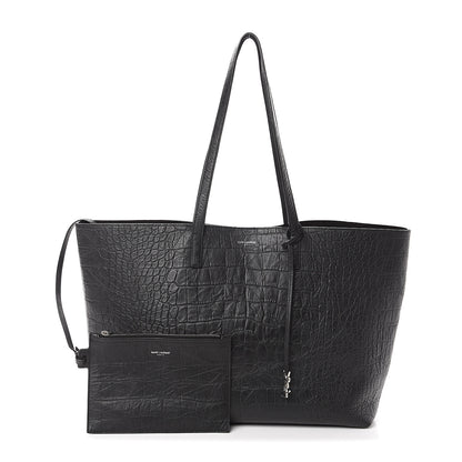 Saint Laurent Calfskin Crocodile Embossed Large Shopper Tote Black 1 of 8