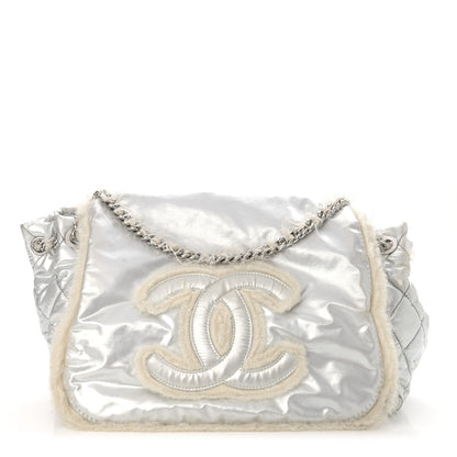 Chanel Vinyl Mohair Trimmed Accordion Arctic Polar Ice Flap Silver 1 of 10