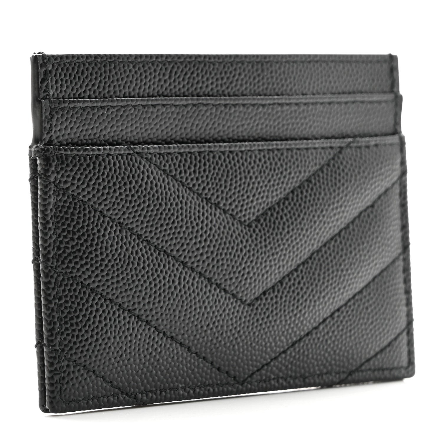 Saint Laurent Grain De Poudre Matelasse Chevron Monochrome Monogram Credit Card Case Black 3 of 8