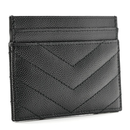 Saint Laurent Grain De Poudre Matelasse Chevron Monochrome Monogram Credit Card Case Black 3 of 8