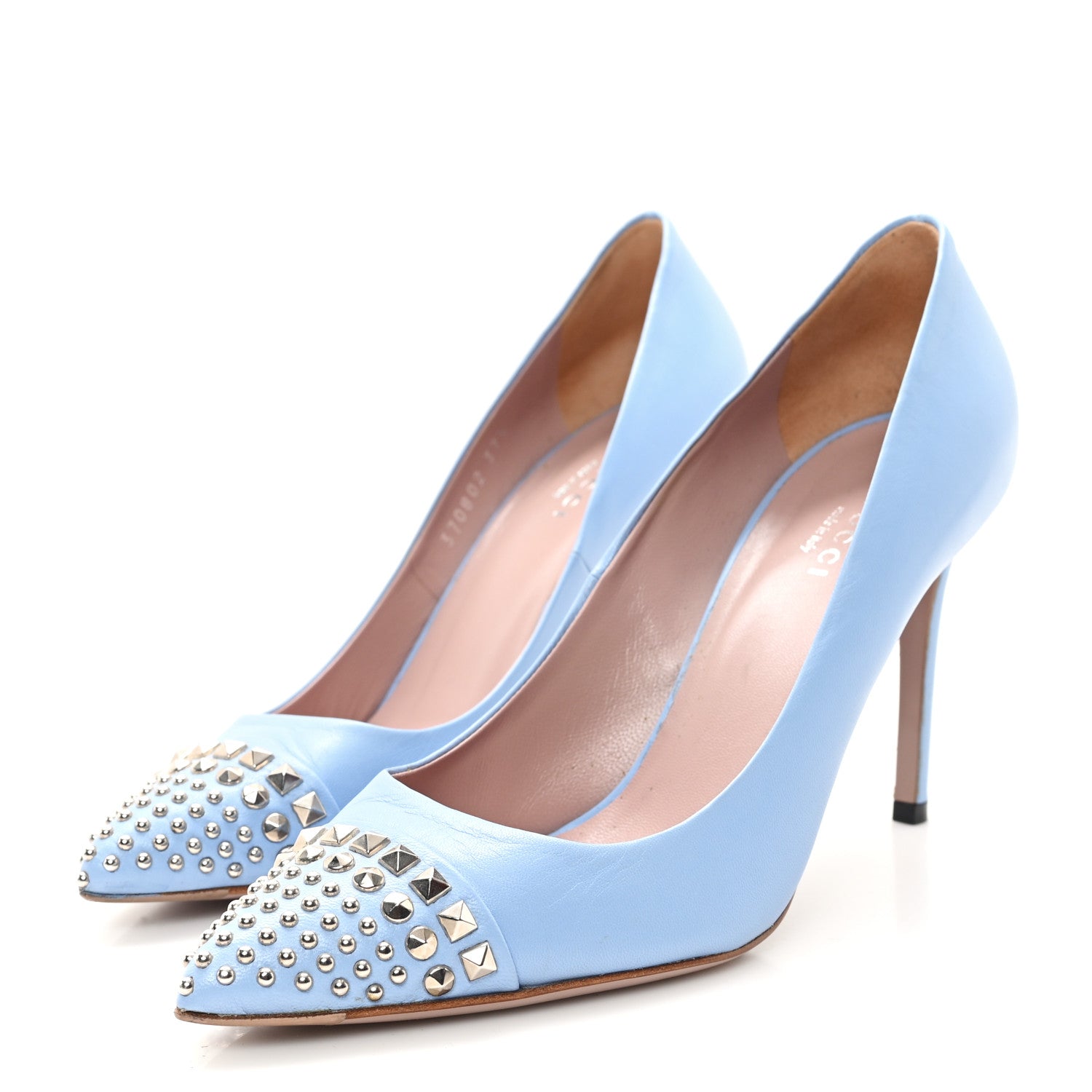 Gucci Malaga Kid Studded Cap Toe Coline Pumps 37.5 Mineral Blue 4 of 9