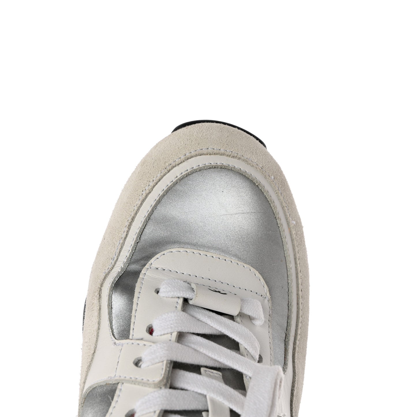 Calfskin Fabric Sneakers 37 White Silver Fluo Pink