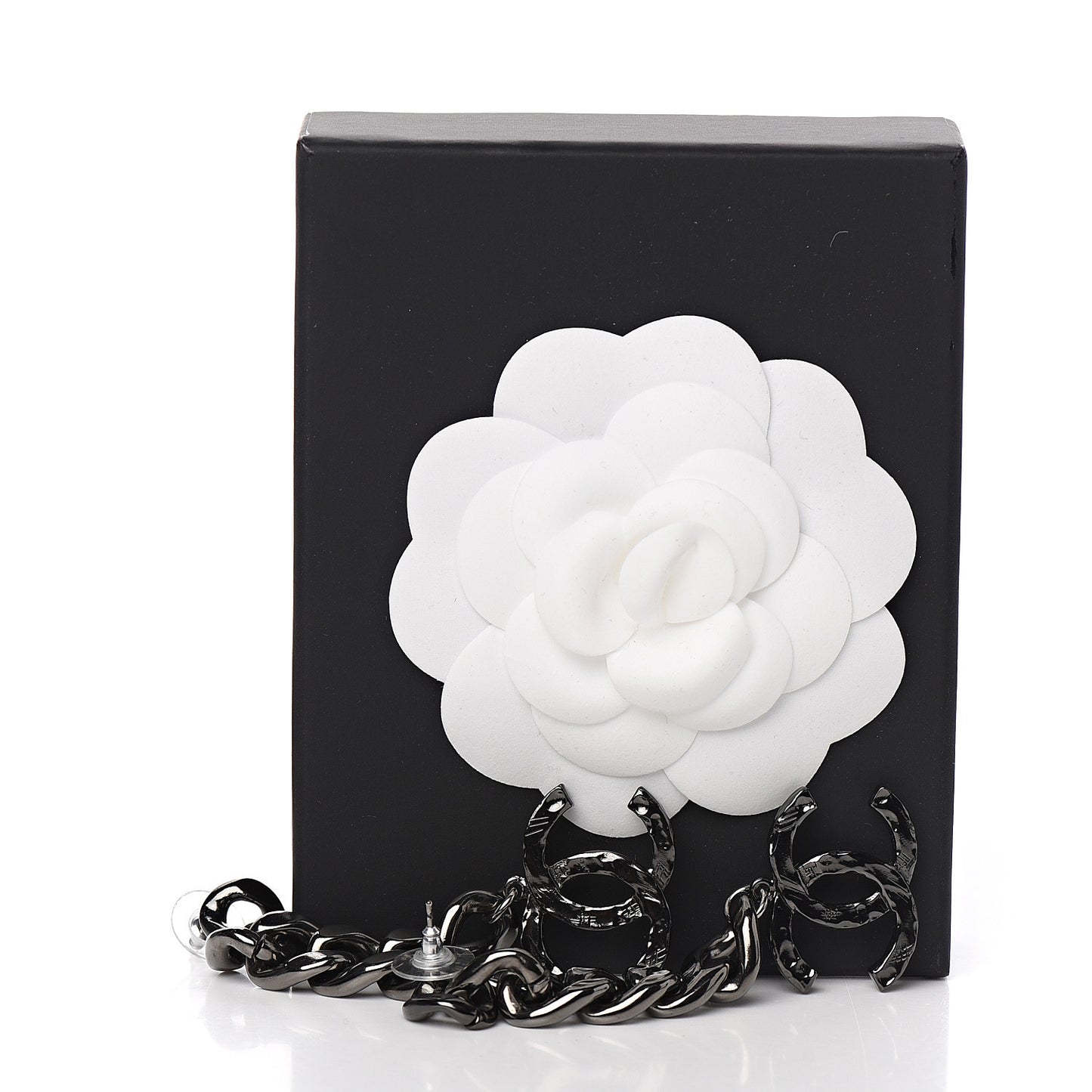 Metal CC Pick Drop Earrings Ruthenium