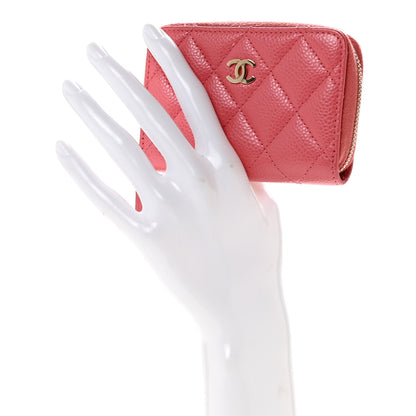 Chanel Metallic Caviar Quilted Zip Coin Purse Pink 2 of 10